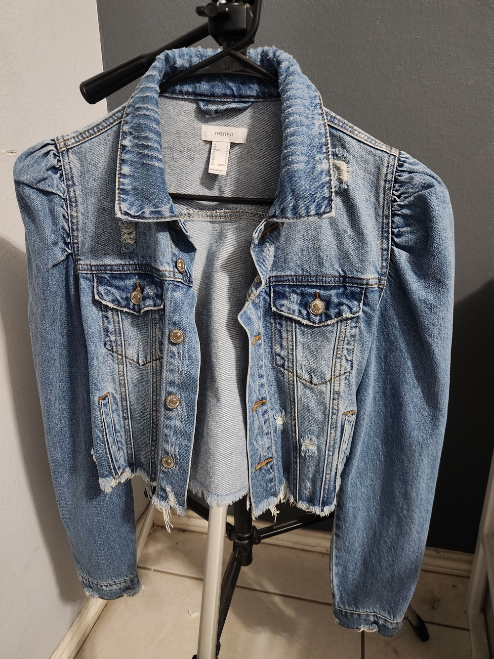 Forever 21 Light Blue Distressed Denim Jacket